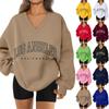 Women's Loose And Comfortable Letter V-neck Sportswear Long-sleeved Sweatshirt Daily Matching Clothes