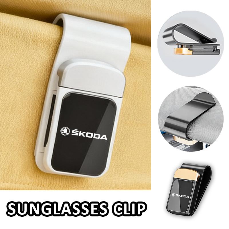 For Skoda Car Sunglasses Clip Sun Visor Holder Card Ticket Holder Storage Clips Eyeglasses Hanger VRS Octavia 1 2 3 Rapid Kodiaq