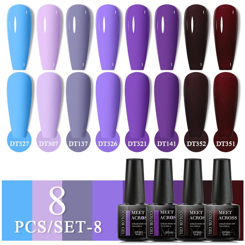 MEET ACROSS 8 шт./компл. цветной гель-лак для ногтей с блестками, набор гель-лаков с блестками, полуперманентный замачиваемый УФ-светодиодный гель-лак для маникюра