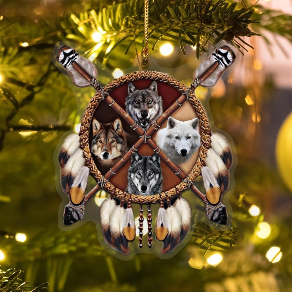 Автомобильный амулет «Четыре волка» коренных американцев. 2D плоское зеркало заднего вида декоративный аксессуар.