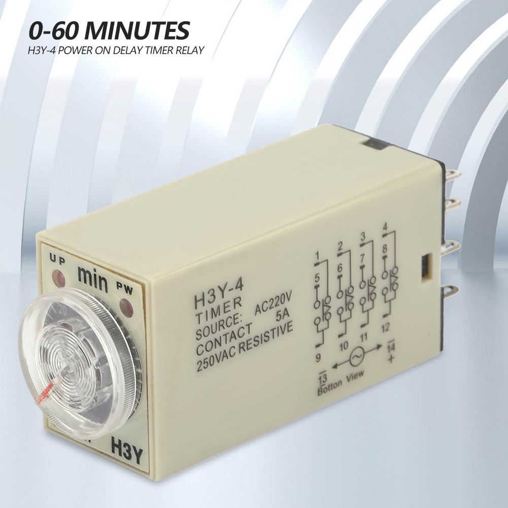 H3Y 4 Power On Delay Timer Relay 0 60 Minutes Time Relay AC 220V 5A
