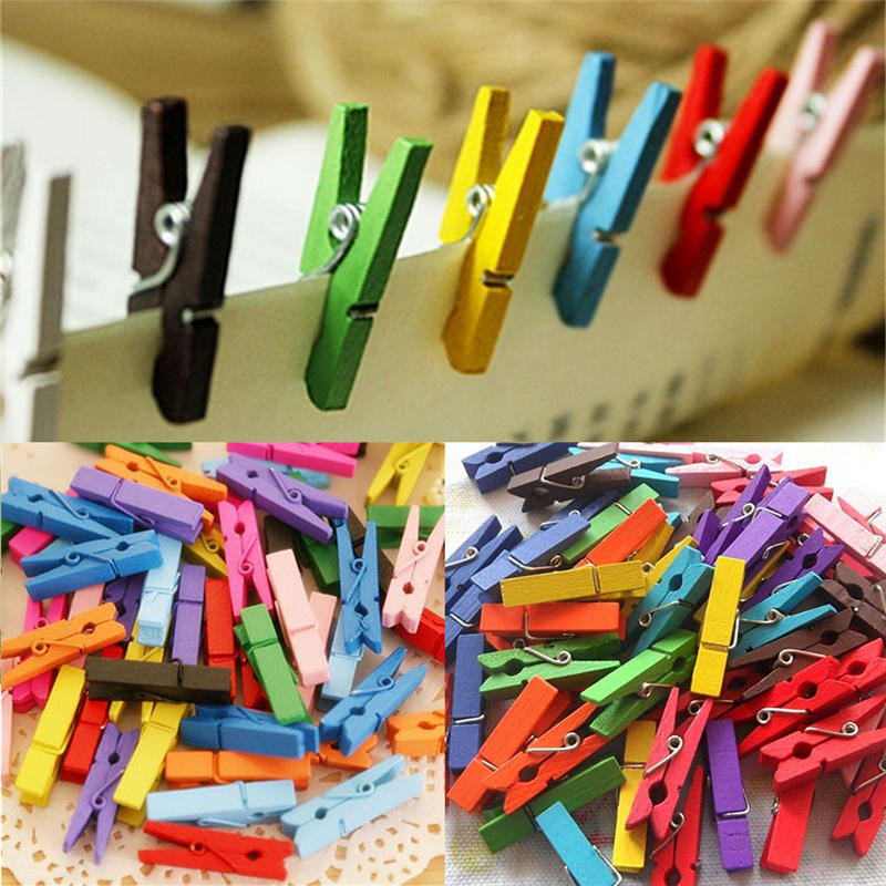50Pcs Mini Natural Wooden Clothes Photo Paper Peg Clothespin Craft Clips