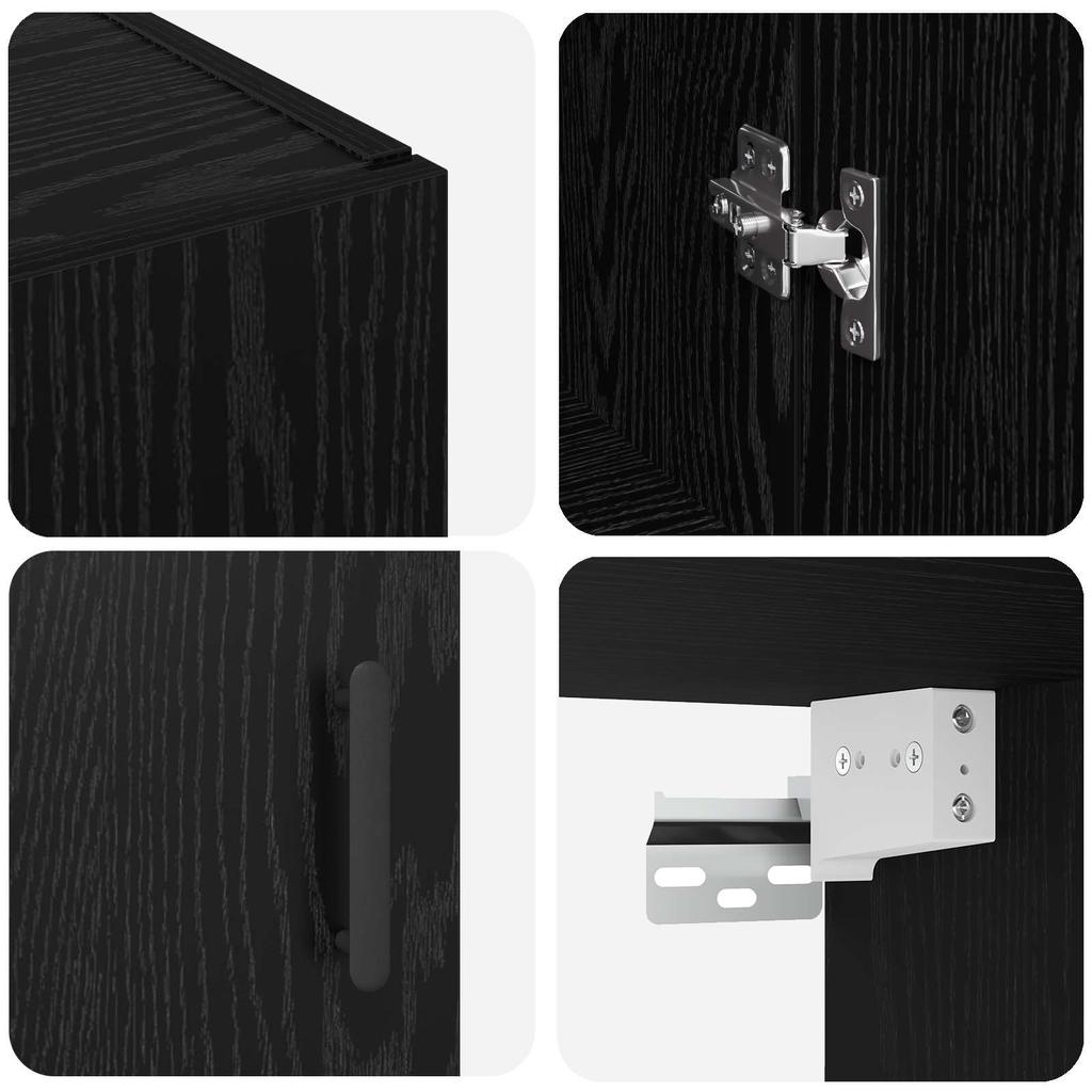 Wall Mounted Cabinet Black Oak Effect 69.5 x 34 x 90 cm