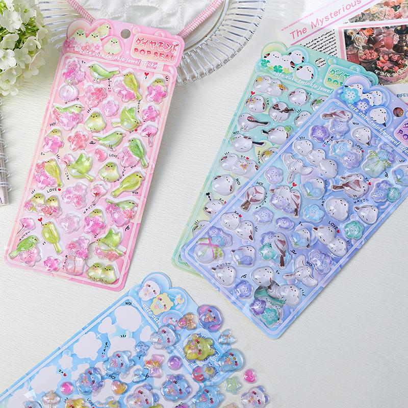 Cute Cartoon Bird Stickers 3D Relief Crystal Self-Adhesive Sticker Laptop Phone Case Scrapbooking Decals DIY Stationery