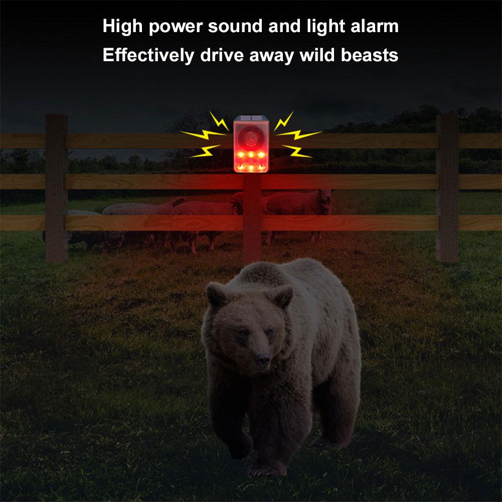 Солнечная уличная сигнализация с датчиком движения, громкий звуковой сигнал с лаем собаки и звуком выстрела, солнечная инфракрасная индукционная сигнализация для дома, фермы