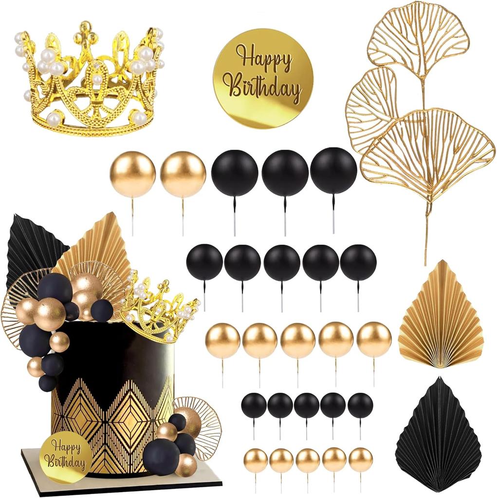Balls Cake Toppers Crown Tiara Cake Topper Happy Birthday Cake Decorations for Birthday Boho Wedding Baby Shower Party Decor