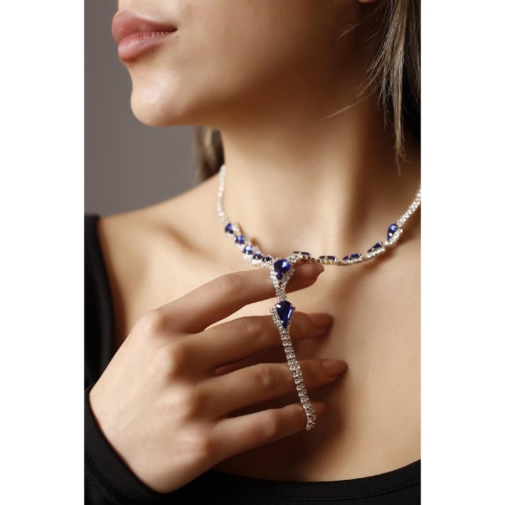 Посеребренное серебряное ожерелье, серьги и браслет с каплевидным камнем, набор из 3-х штук для приглашения на свадьбу и помолвку Abiy