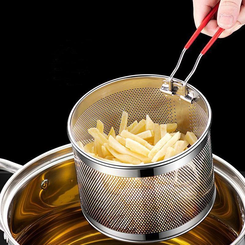 Сетка для жарки из нержавеющей стали Кухонная корзина для жарки Корзина для приготовления пищи Сковорода для жарки Масляный поддон Дуршлаг Ложка для лапши Дуршлаг Картофель фри
