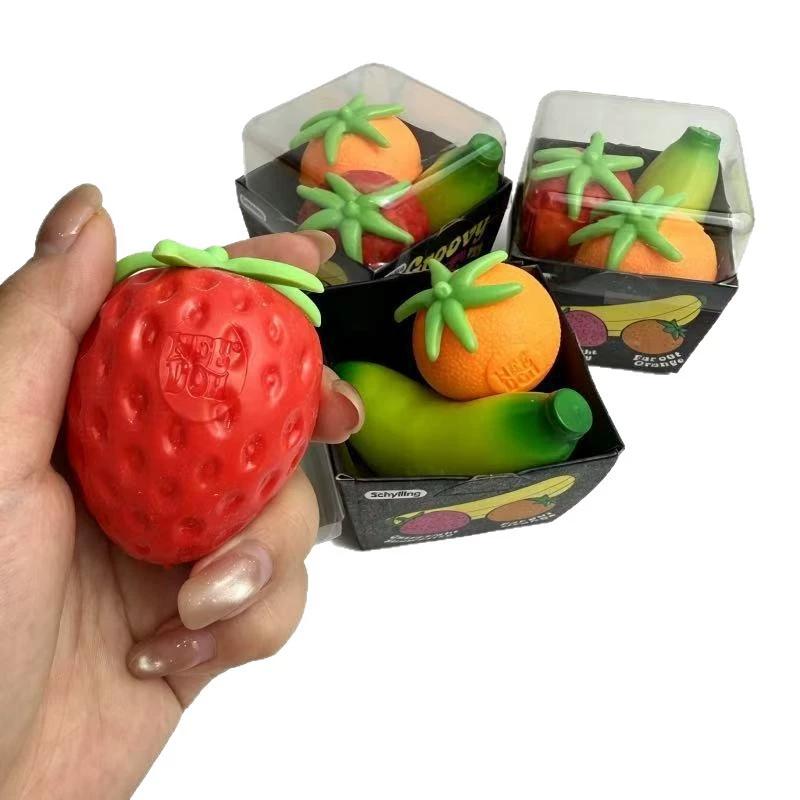 Schylling Needoh Groovy Fruit 3 Pack Set Squish Sensory Toy Squeeze Stress Relief Fidget Toy Travel Pocket Anti-Anxiety Gift