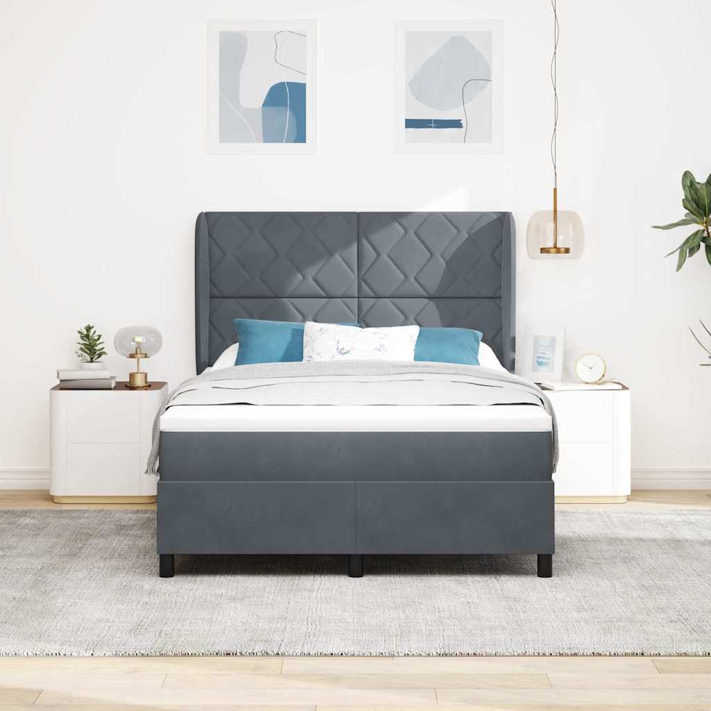 Box Spring Bed with Headboard Dark Gray 200 x 140 cm Velvet