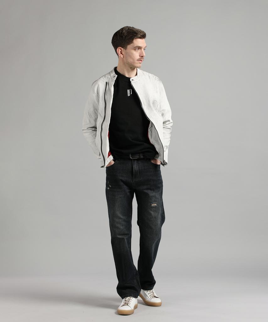 Panicale Vintage Effect Biker Jacket [White]