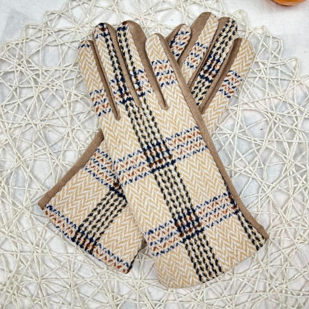 Перчатки из замши для японских девушек, клетчатые, флисовые, утолщенные, термоперчатки для студенток с разделением пальцев