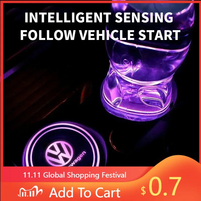 Для VW 80% Новый 2 шт. Светящаяся автомобильная подставка-держатель для стакана Автомобильная светодиодная лампа атмосферы с логотипом Для Volkswagen VW Golf GTI Tiguan Jett