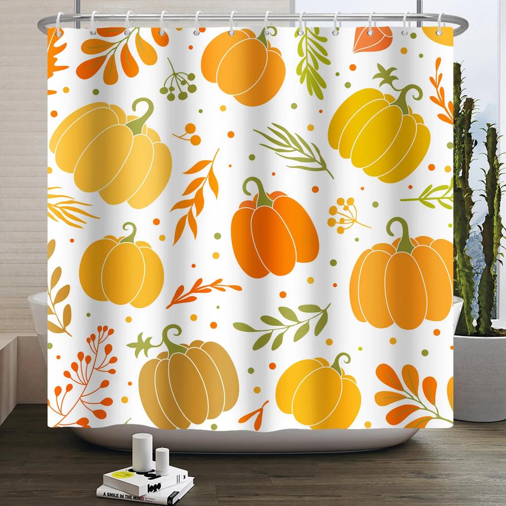 Autumn Forest Maple Shower Curtain Natural Jungle Leaves Pumpkin Fall Bathroom Shower Curtain Waterproof Shower Curtain Decor