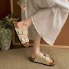 Retro Thick-soled Heightening One-word Slippers Women's Summer 2025 New Wear Simple Non-slip Soft-soled Birkencool Slippers