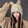 Милая шапка из шерсти с кроличьими ушками ручной работы, женская осенне-зимняя вязаная шапка, теплая шапка с защитой ушей, трендовая