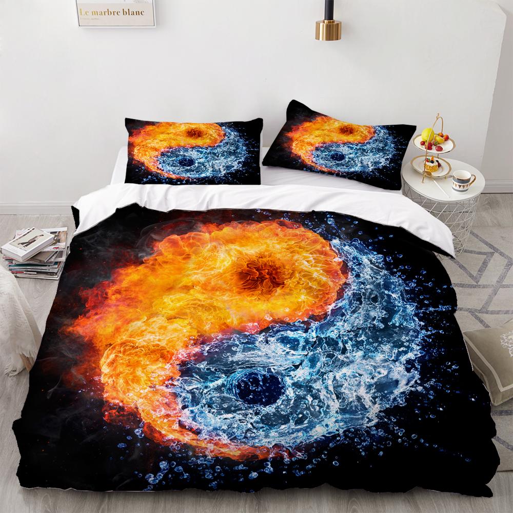 Yin Yang King Queen Duvet Cover Mandala Bohemian Bedding Set Retro Lotus Tai Chi Bagua Comforter Cover Chinoiserie Quilt Cover