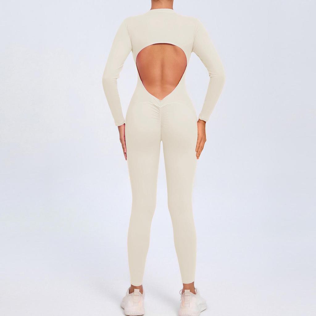 European & American Zipper Long Sleeve Yoga Jumpsuit - Women's Nude Feeling Fitness Bodysuit