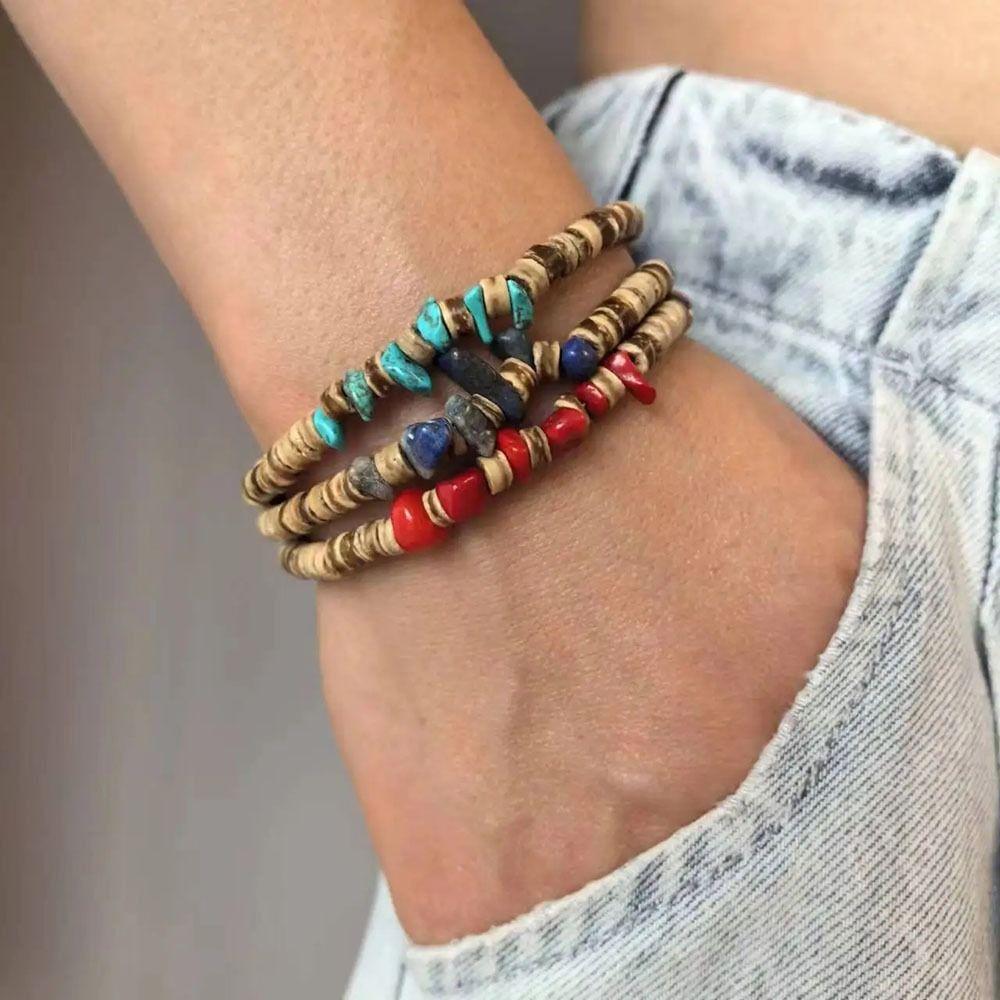 3 шт./комплект, мужские браслеты в богемном стиле, этнический стиль, кольцо для руки из кокосовой скорлупы, браслет из бусин, набор для девочек