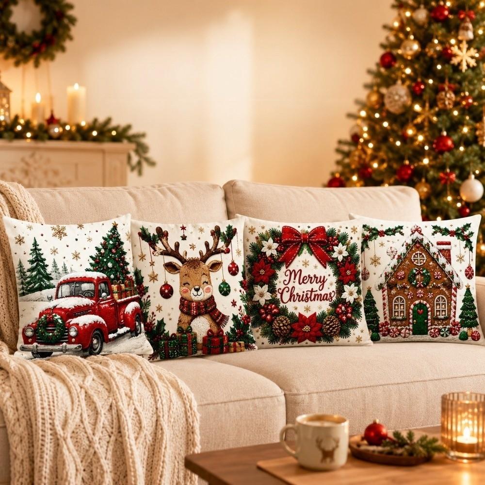 Soft 3D Illusion Christmas Pillow Covers Skin-friendly Cushion Cover Xmas Pillowcase Bedroom