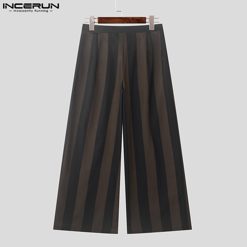 INCERUN Мужские повседневные свободные длинные брюки с застежкой-молнией и полосатыми брюками
