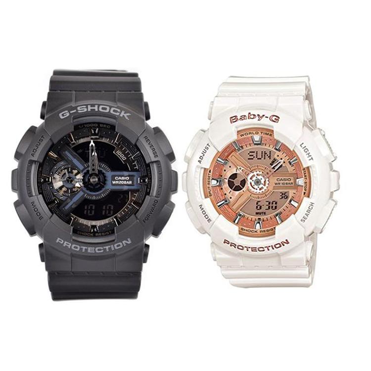 Casio Унисекс Серия парных часов Черные часы GA-110-1B+BA-110-7A1