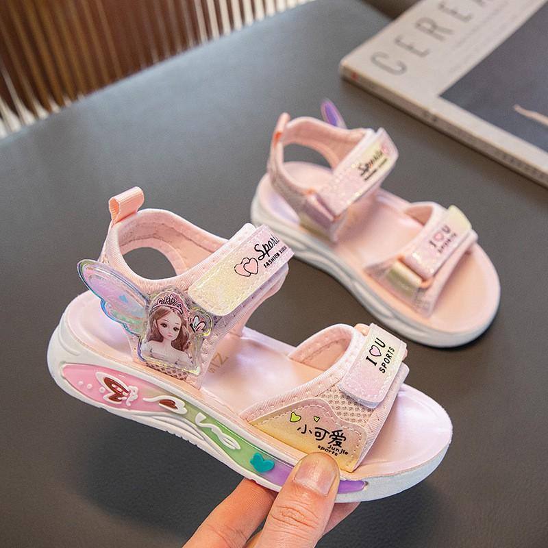 Girls Sandals Beach Outdoor Play - Soft Sole Anti-Slip Pink Purple Rainbow Design Kids Casual Shoes