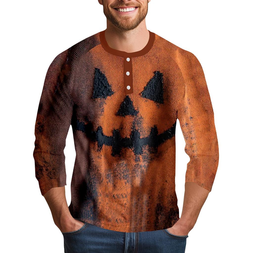 Men's Halloween Printed Collar Three-Quarter Sleeve