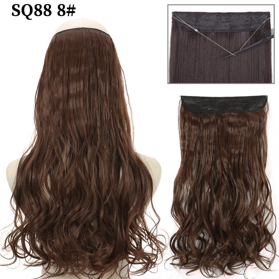 MISS WIG Synthetic Invisible Fish Wire No Clip Wavy Hair Extensions Long Hairpiece Natural Black Brown Blonde for Women Fake Hair Piece