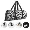 White Leopard Round Travel Duffel Bags for Men Women Foldable Luggage Bag Sport Gym Yoga Bag with Shoe Compartment Wet Pocket