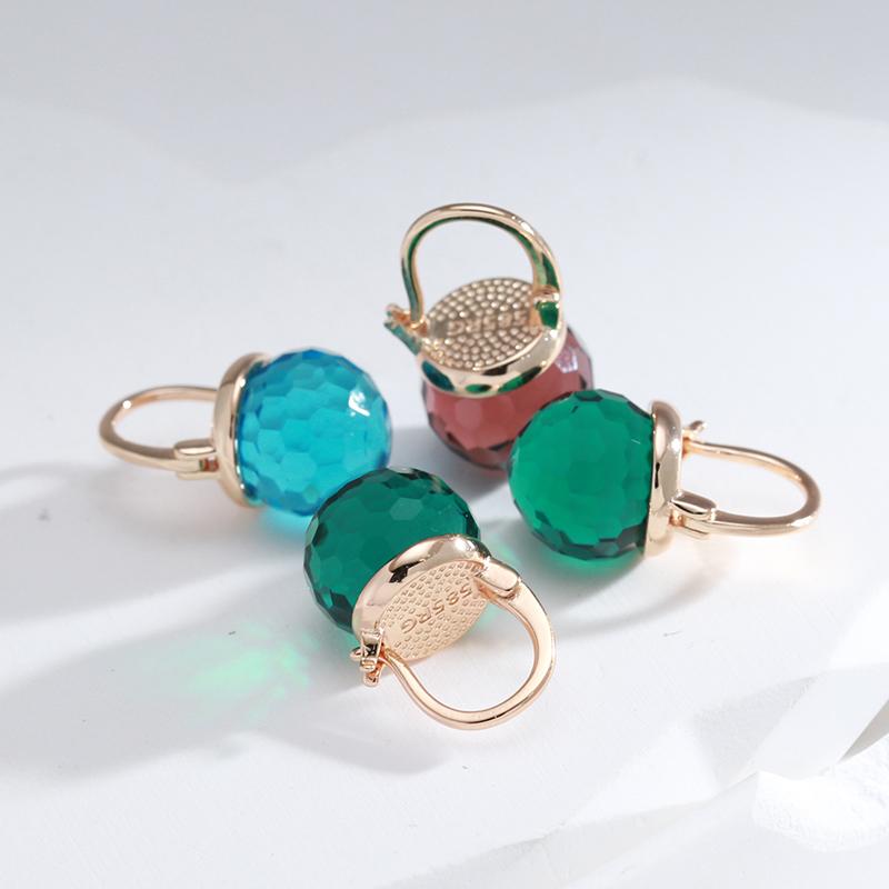 Fashion Golden Glass Ball Drop Earrings Hang Ear Football Cut Emeral Red Crystal Hoop Earrings Party Sparkling Jewelry ARI