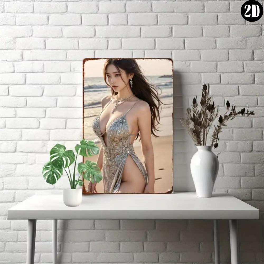Металлическая табличка Аниме Девушка Винтажный Настенный Декор 8x12 Дюймов Ретро Пляжное Настенное Искусство Подарок