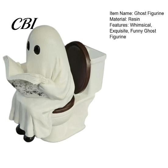 Halloween Party Supplies Cute Ghost Figurine, Reading on Toilet Resin Statue, Unique Ornament Funny for Tiered Tray Tabletop Mantel Decor