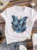 (Asian Size) Women Tee Top Clothing Butterfly Flower Cute Casual Flower Fashion Short Sleeve T Shirt Print Lady Female Graphic T-shirt
