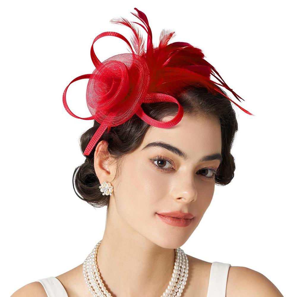 British Feather Headpiece Mesh Flower Hair Accessories Fashion Hair Hoop Wedding Bride