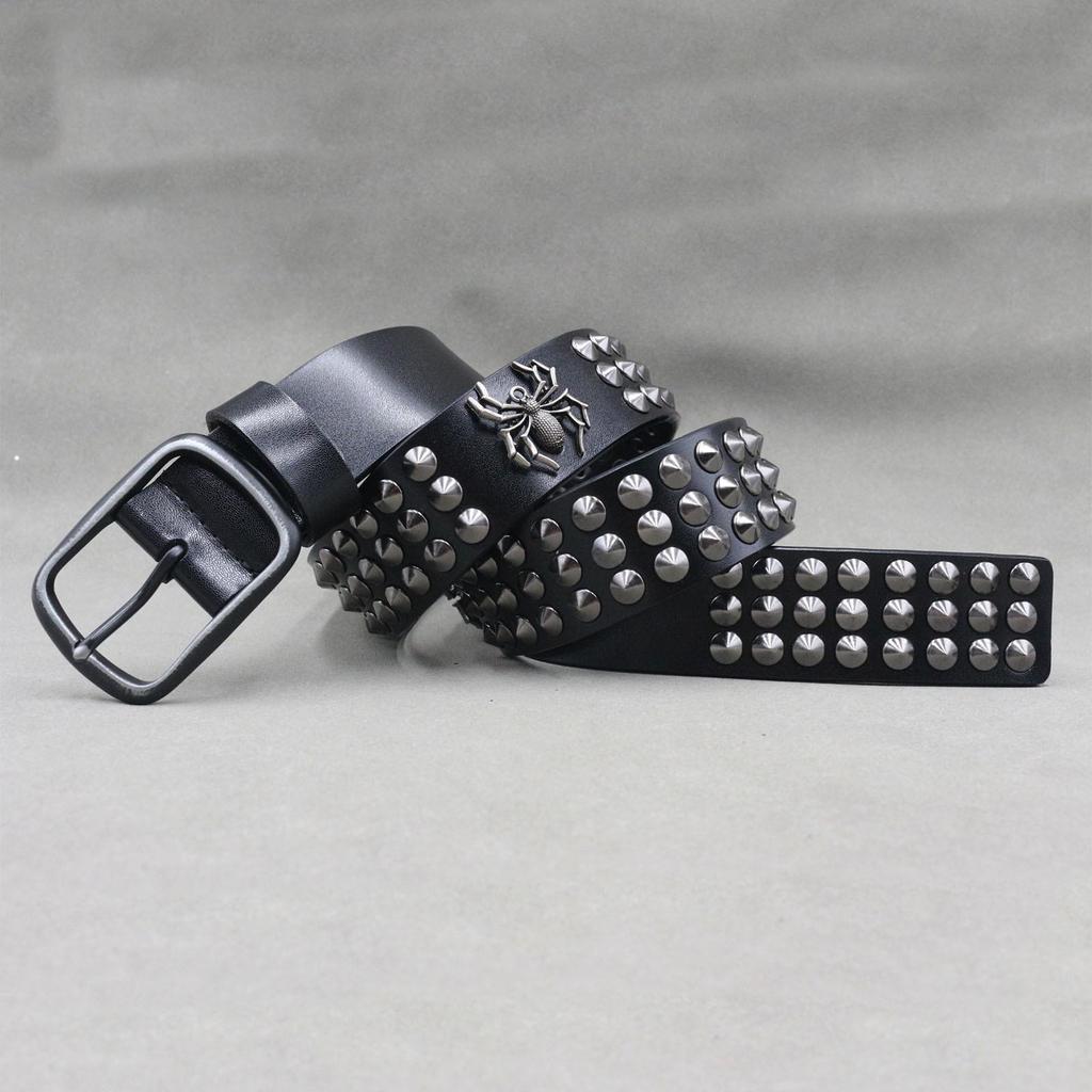 2024 Оригинальный Дизайн Панк Кожаный Ремень с Шипами-Пауками, Заклепками и D-образной Пряжкой
