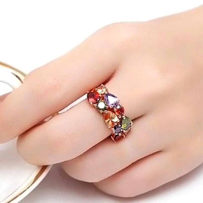 Huitan Fancy Bright Colorful Zirconia Finger Ring Female Rose Gold Аксессуары для церемонии помолвки Эстетические украшения