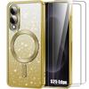 Case for Samsung Galaxy S25 Edge - BOOLING - with Magnetic Circle - Glittery Gold - 2 Tempered Glasses