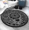Pentagram Sun Patterned Round Carpet, Satan Devil's Trap Rug, White On Black Supernatural Rune Carpet