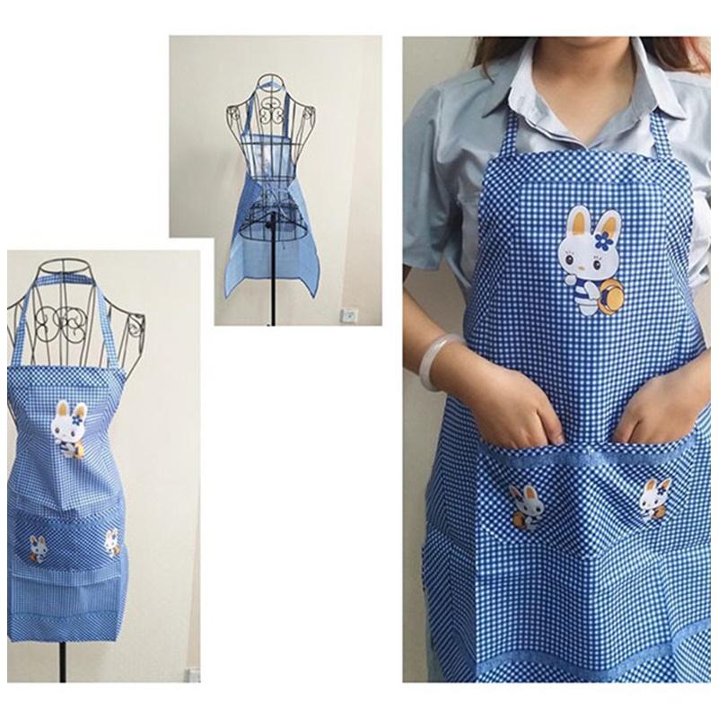 Cartoon Rabbit Gingham Apron with Pockets,Waterproof Kitchen Apron for Women,Cooking Baking Cleaning Work Apron