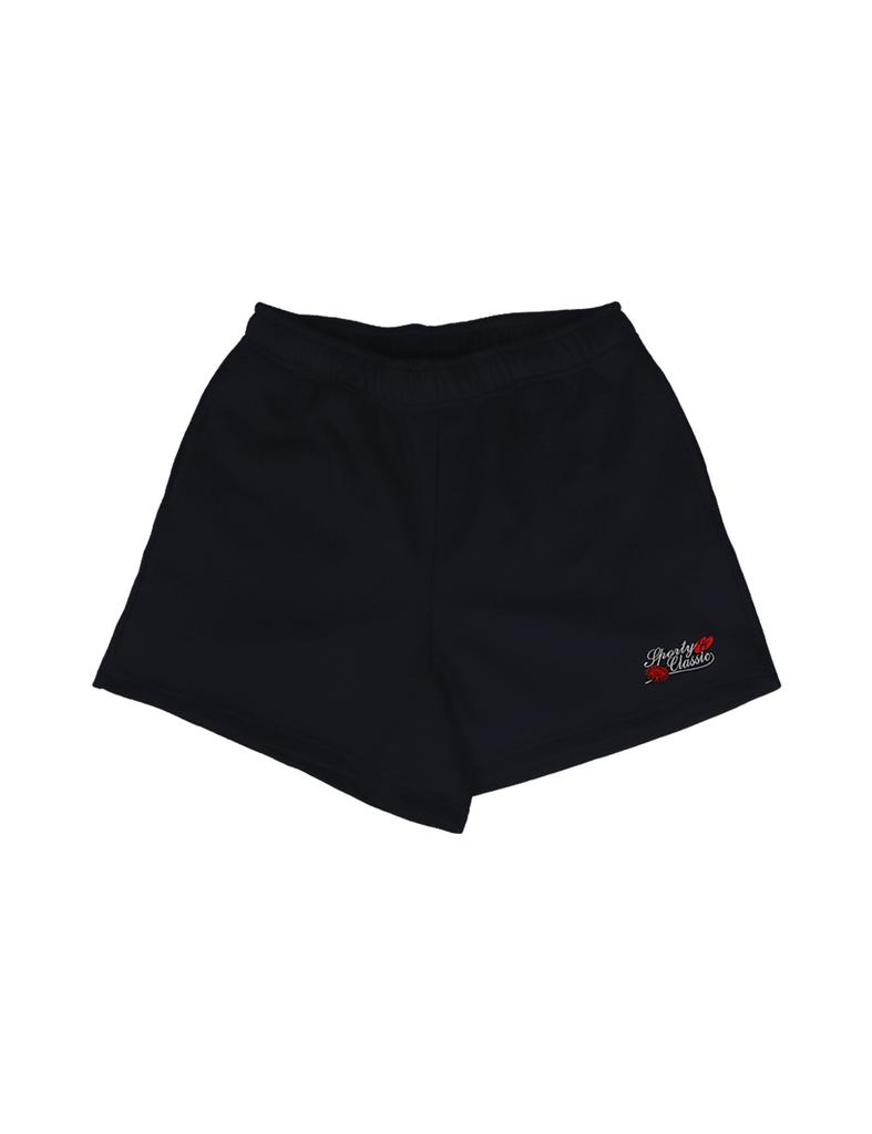 CLEVER FIELD Flower Embroidery Point Sweat Shorts _Navy