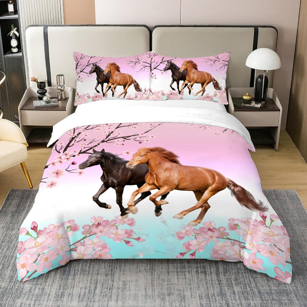 Постельное белье Скачущая лошадь 3D цифровая печать Пододеяльник Наволочка Набор из трех предметов, На заказ