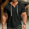 2024 Summer Fashion Casual T-shirt Men's Waffle Beach Slimming Short Sleeve Pulling Rope Hoodie T-shirt