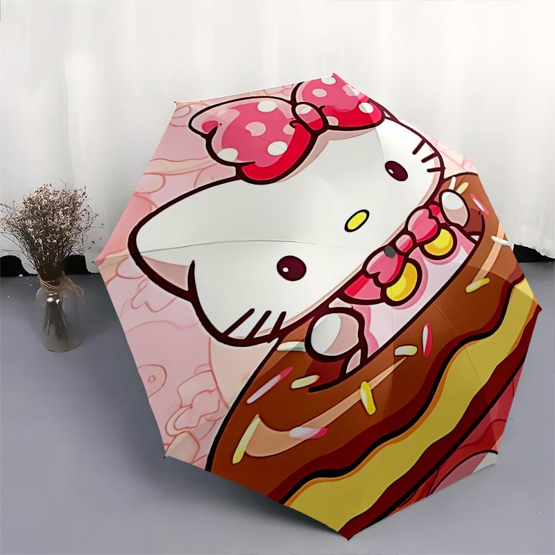 1pc Hello Kitty Donut Automatic Opening/Closing Umbrella - Portable Three-Fold Design with 8-Bone Iron Frame - Outdoor for Fans, Travelers, Everyday U