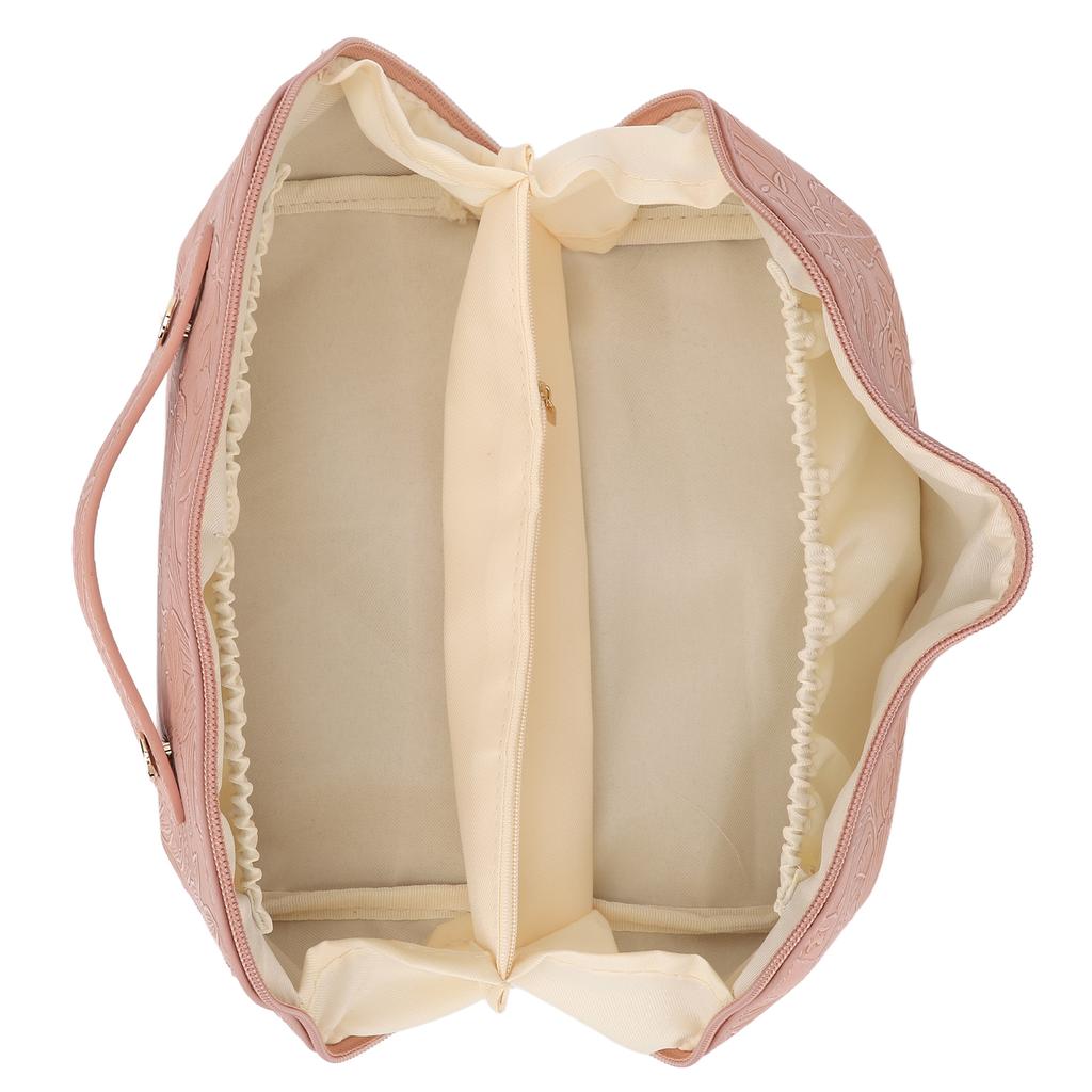 Косметичка для макияжа из ПУ кожи, открывающаяся на 180 градусов, большой вместимости, многофункциональная, с разделителем, плоская косметичка, розовая