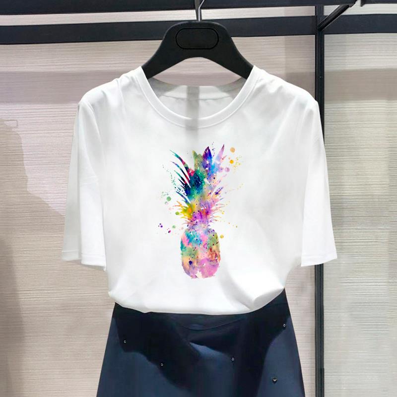 Asian Size) Fashion Love Letter Trend Sweet 90s Print Graphic Tee Female Casual T Clothing Casual Women's Top Short Sleeve T-shirt