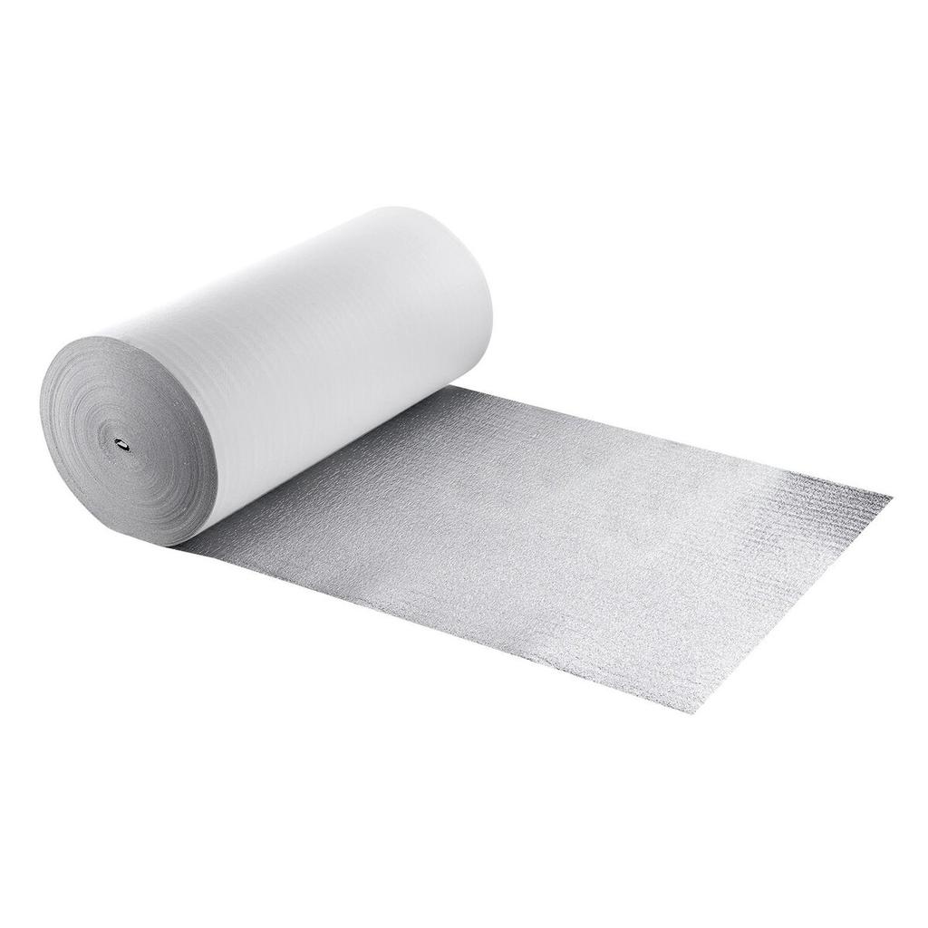 Reflective Insulation Roll, EPE Foam Core Radiant Barrier, 3mm 76.2m x 1.22 m, Aluminum Foil White PE Film Heat Reflective Shield, Thermal Insulation