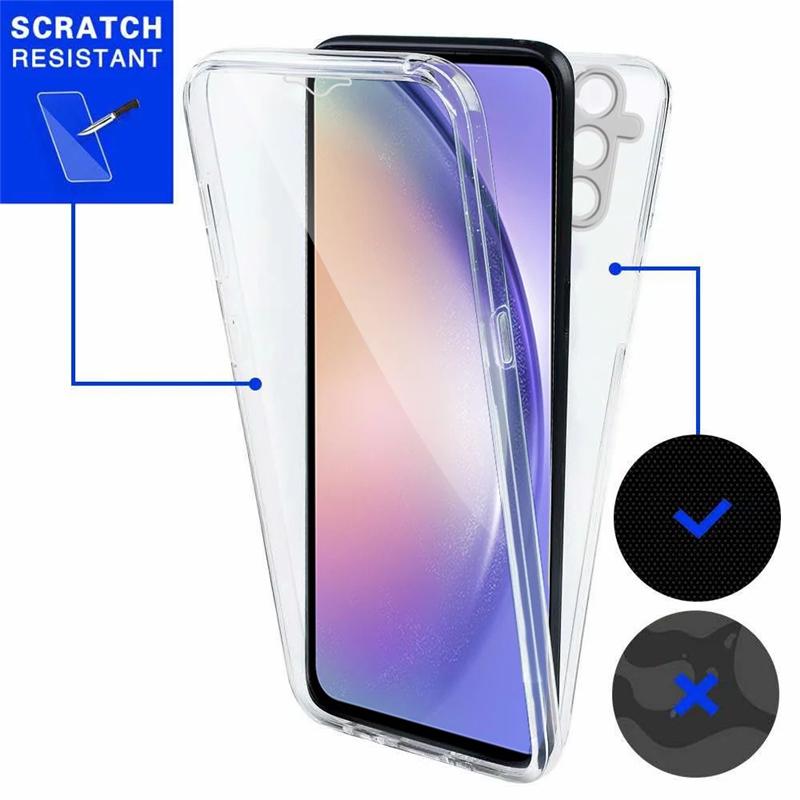 Прозрачный 360-градусный двойной передний задний чехол для Samsung Galaxy A05 A05S A15 A25 A35 A55 A04S A14 A24 A34 A54 5G 4G S23 S24 Ultra Plus FE силиконовый чехол
