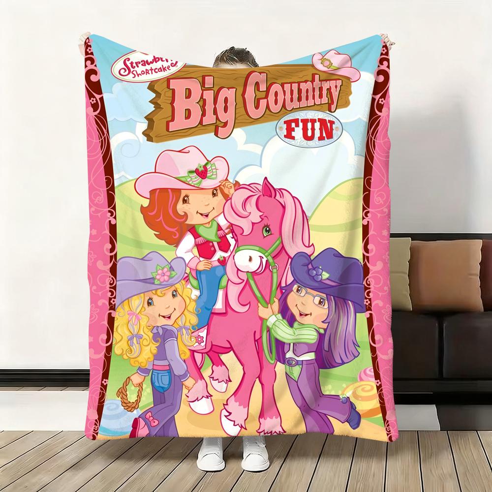 Cute Cartoon s-Strawberry S-Shortcake Throw Flannel Fluffy Soft Blanket Warm Skin-Friendly Throw for Sofa Bed Office Nap Winter