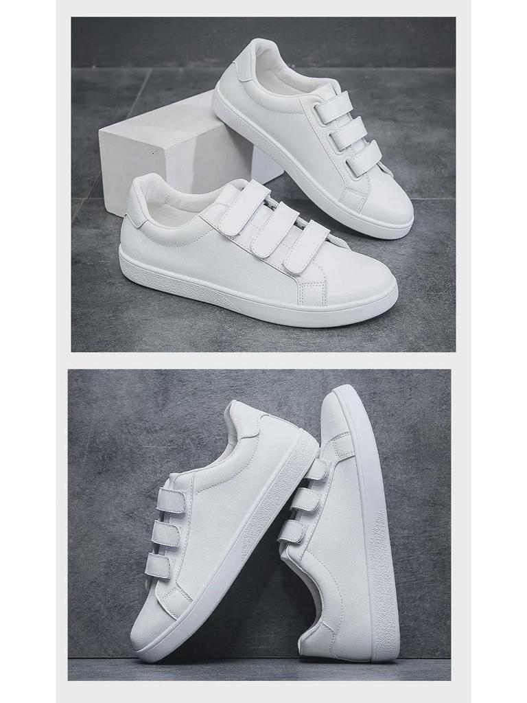 Men's 2024 Fashion Velcro White Casual Leather Sneakers